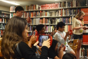 NBTB 2014 student Maddy Ottilie uses her iPad to shoot video during a visit to the Stanford Archives of Recorded Sound. 